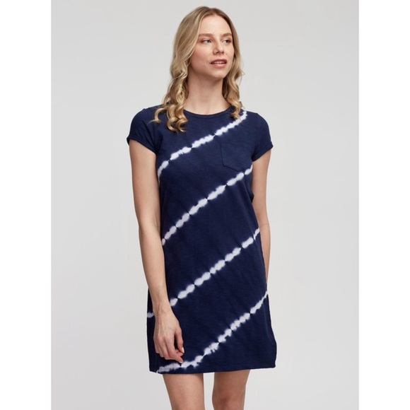 GAP Navy and White Tie-Dye Midi T-Shirt Dress - Picture 1 of 12